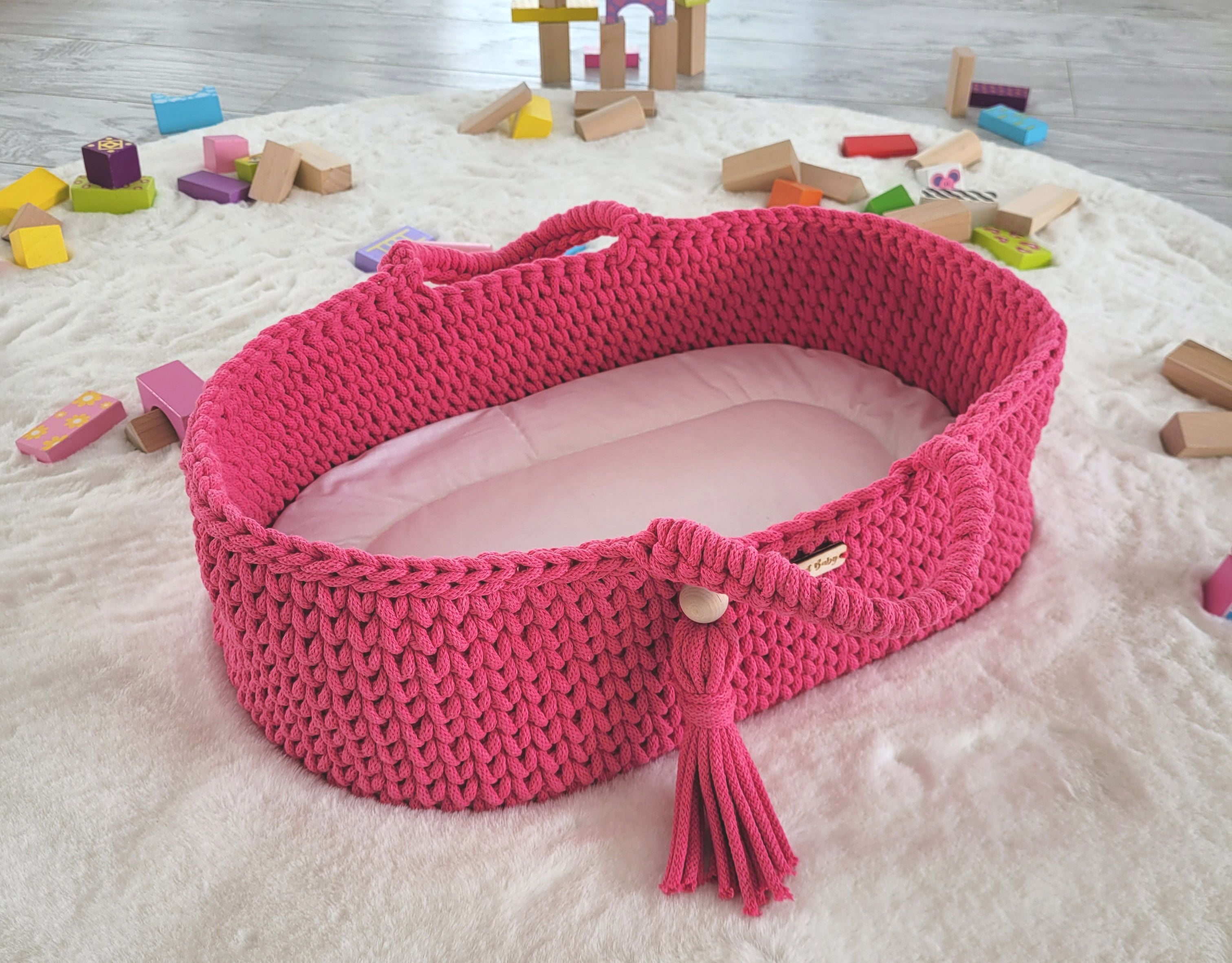 Moses basket BOHO cotton doll carrier with cradle - fuchsia