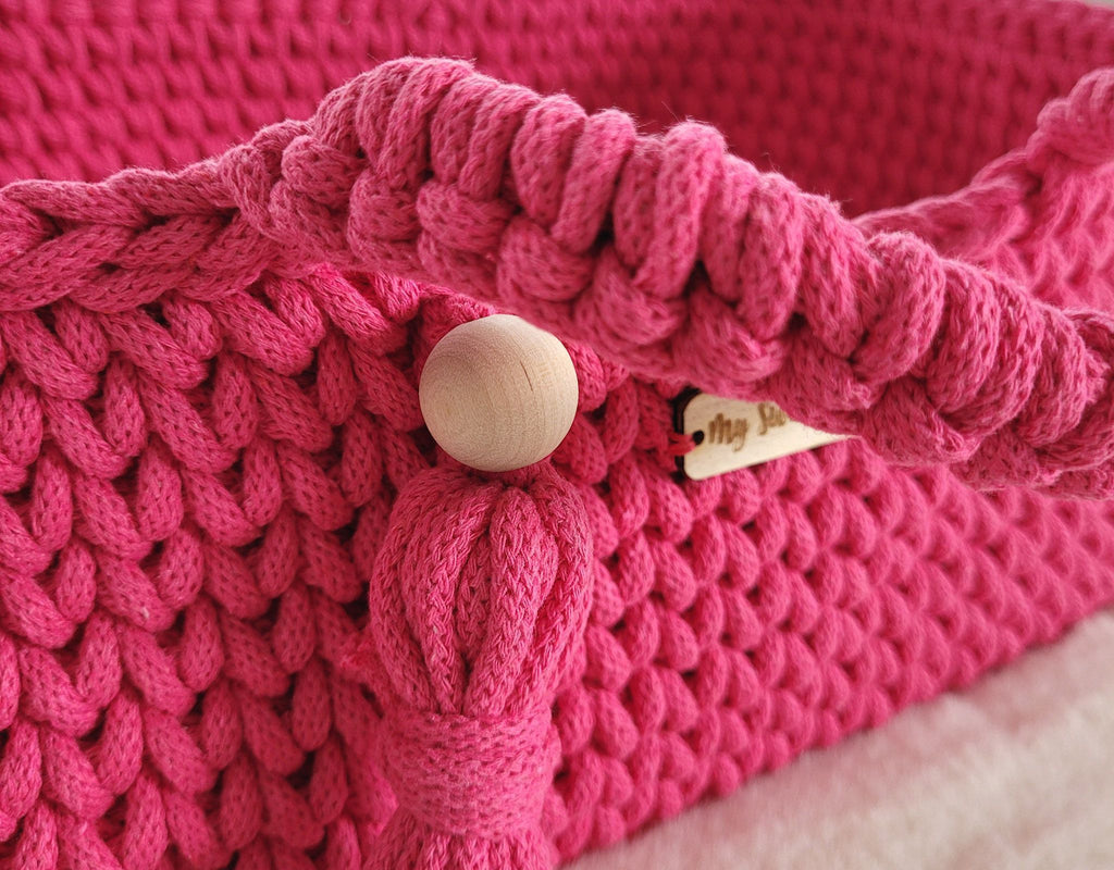 Moses basket BOHO cotton doll carrier with cradle - fuchsia
