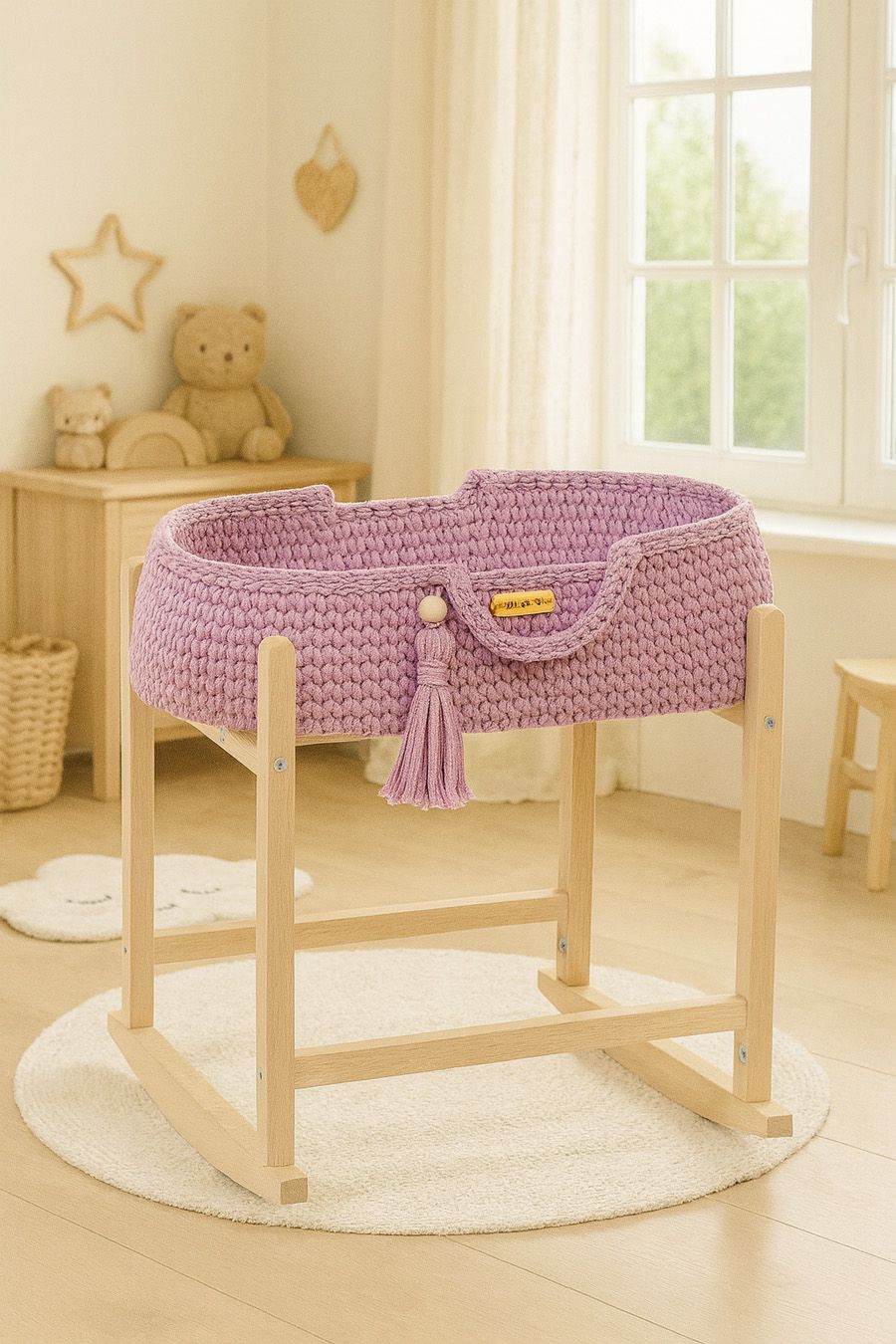 Moses basket BOHO cotton doll carrier with cradle - lavender