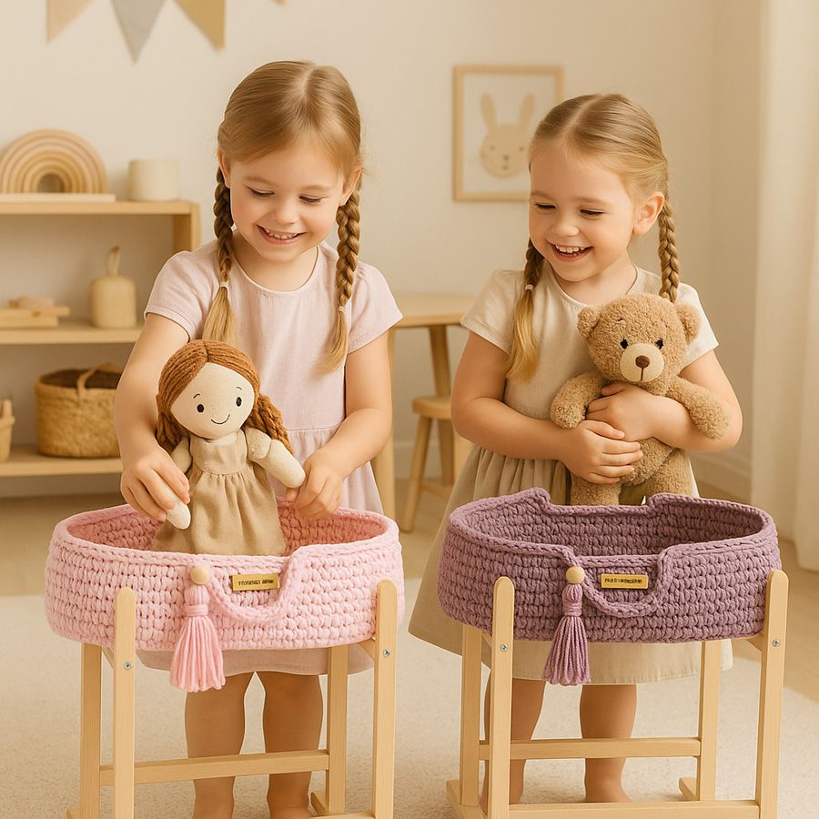 Moses basket BOHO cotton doll carrier with cradle - lavender