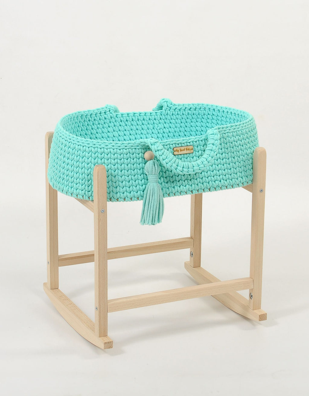 Moses basket BOHO cotton doll carrier with cradle - mint