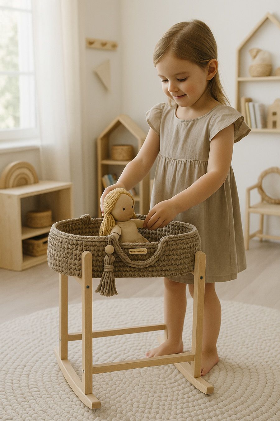 Moses basket BOHO cotton doll carrier with cradle - mocca