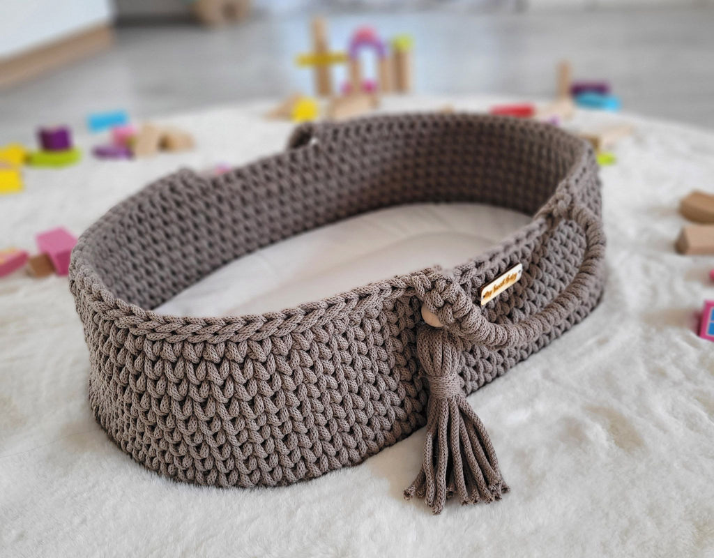 Moses basket BOHO cotton doll carrier with cradle - mocca