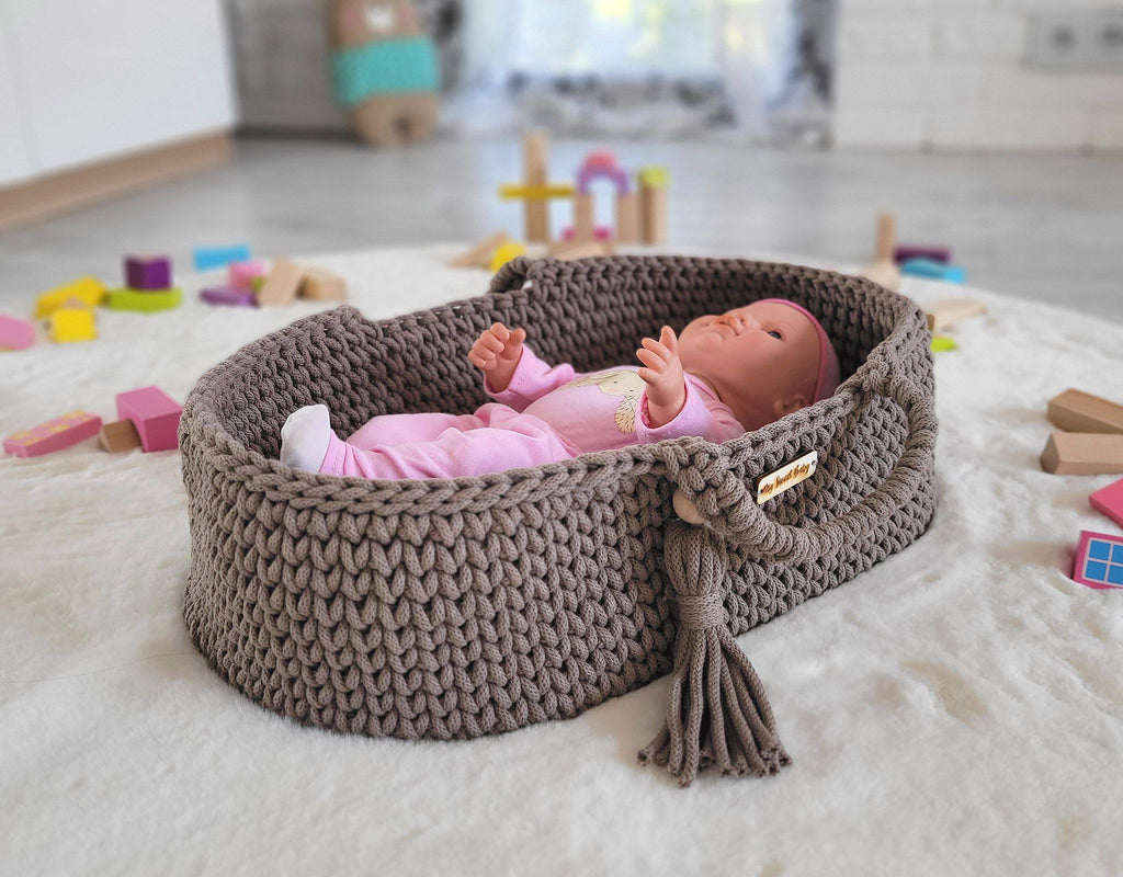 Moses basket BOHO cotton doll carrier with cradle - mocca