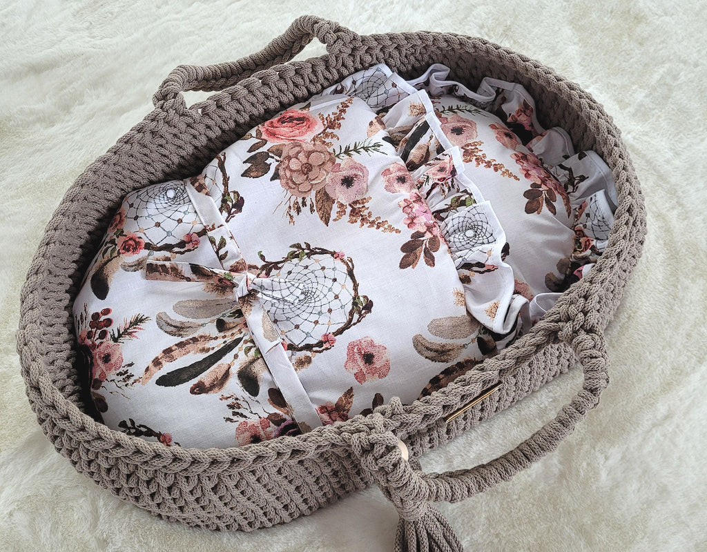Moses basket BOHO cotton doll carrier with cradle - mocca