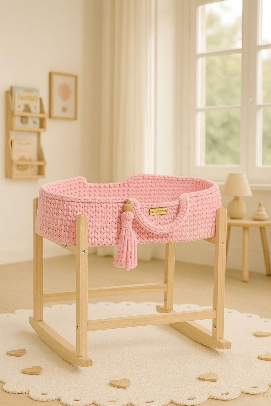 Moses basket BOHO cotton doll carrier with cradle - pink