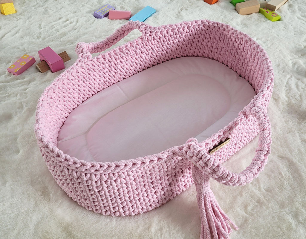 Moses basket BOHO cotton doll carrier with cradle - pink