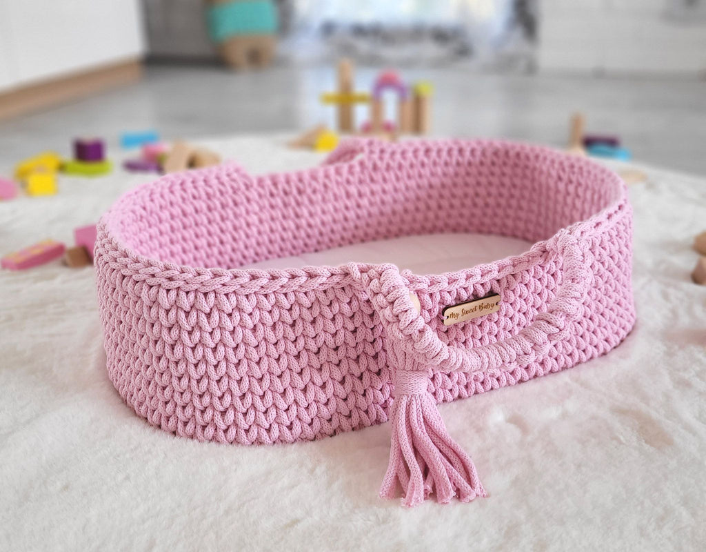 Moses basket BOHO cotton doll carrier with cradle - pink