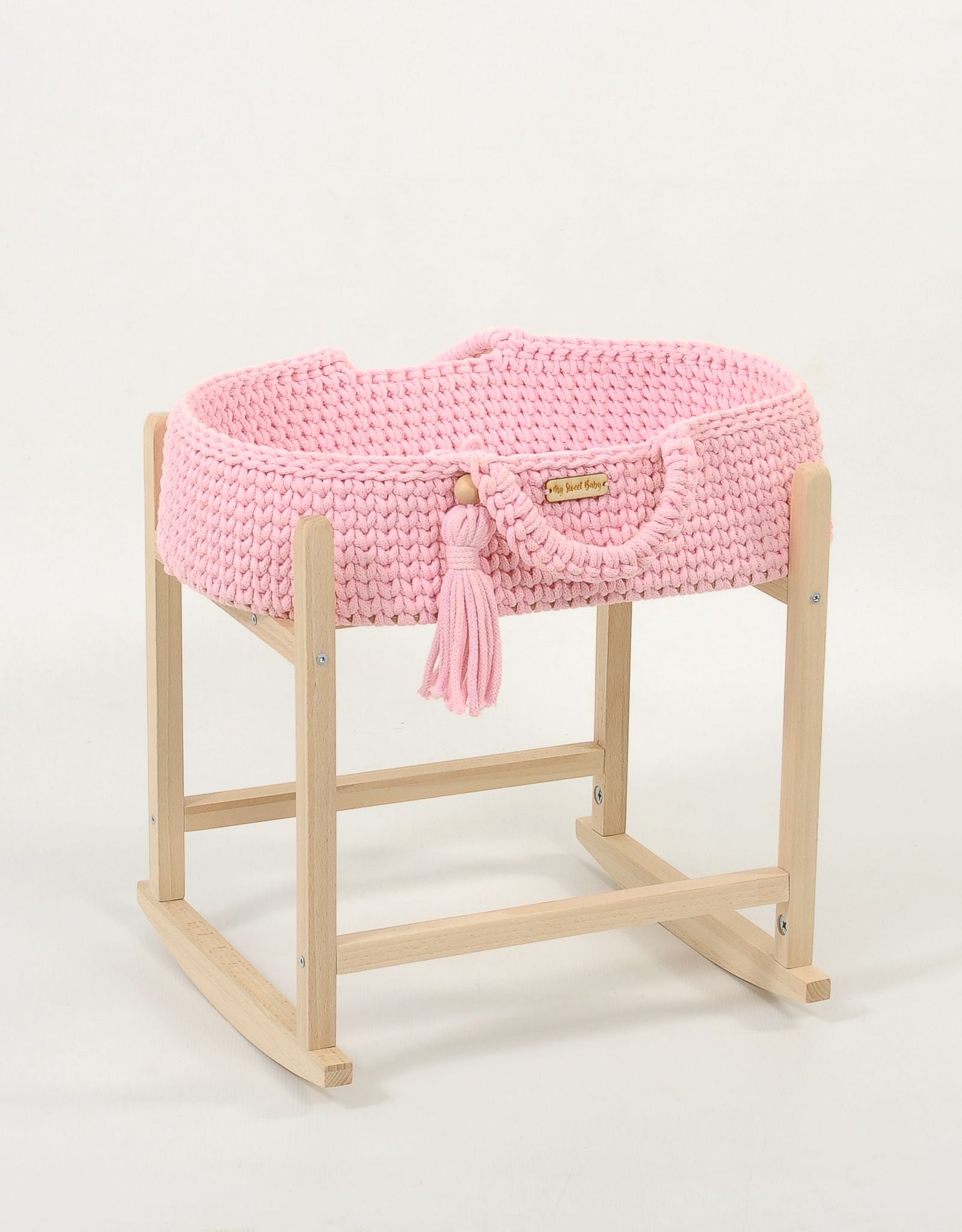 Moses basket BOHO cotton doll carrier with cradle - pink