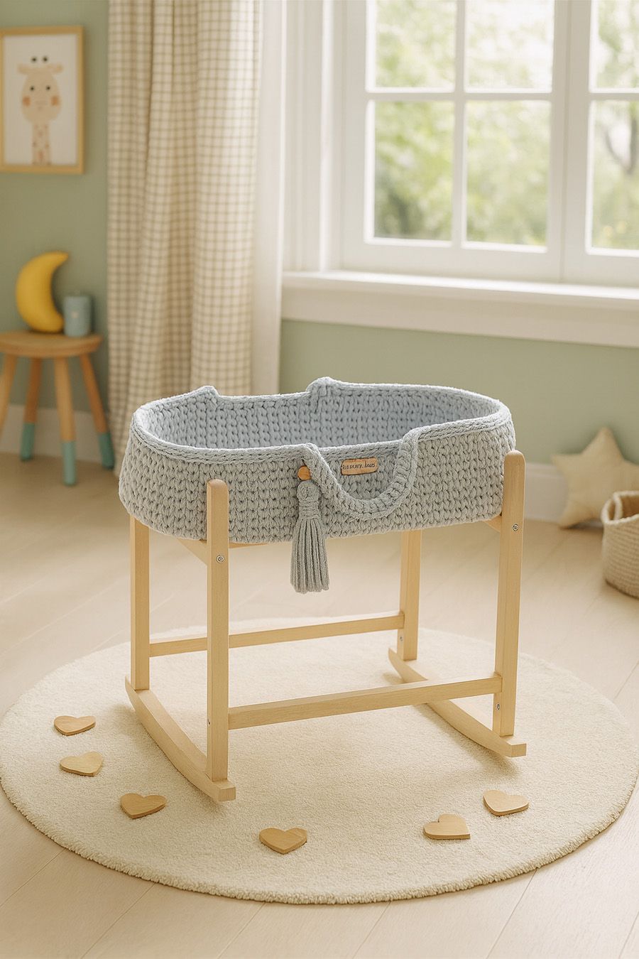 Moses basket BOHO cotton doll carrier with cradle - light grey