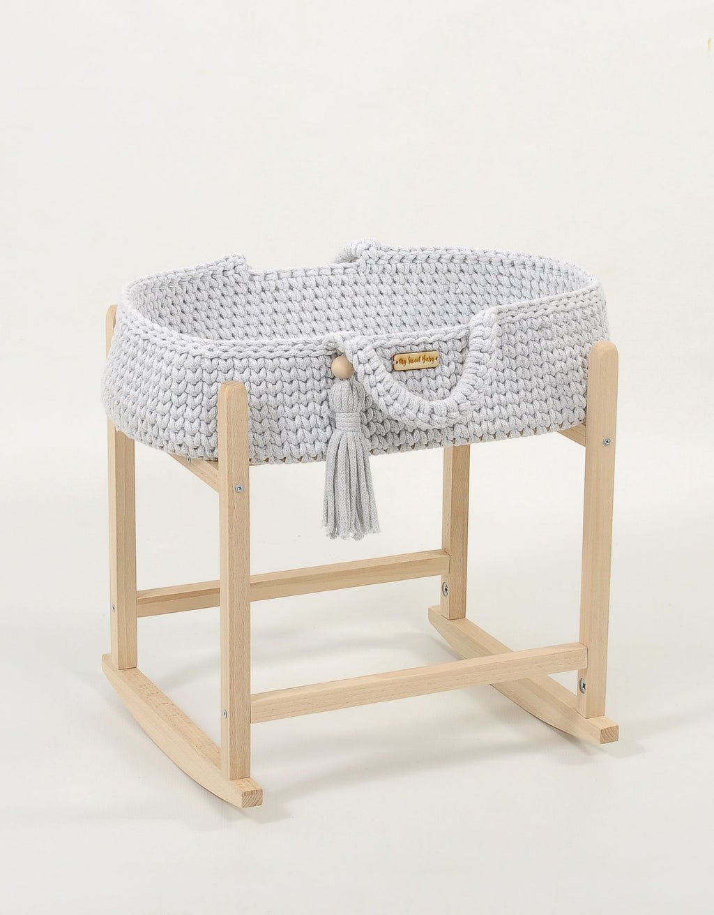 Moses basket BOHO cotton doll carrier with cradle - light grey