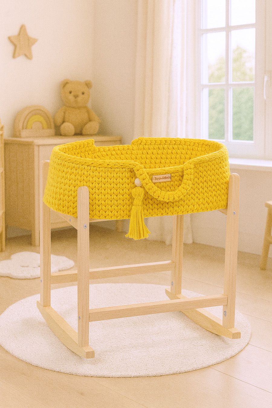 Moses basket BOHO cotton doll carrier with cradle - yellow
