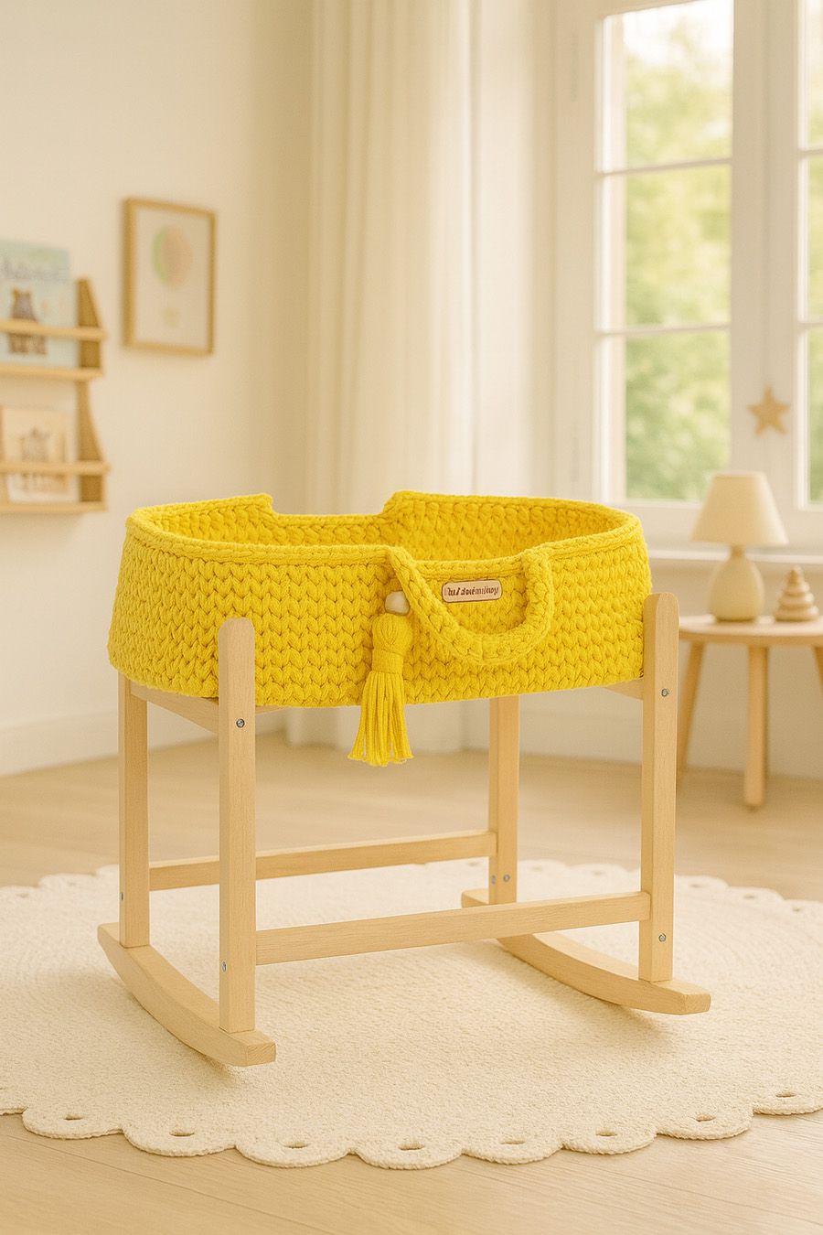 Moses basket BOHO cotton doll carrier with cradle - yellow