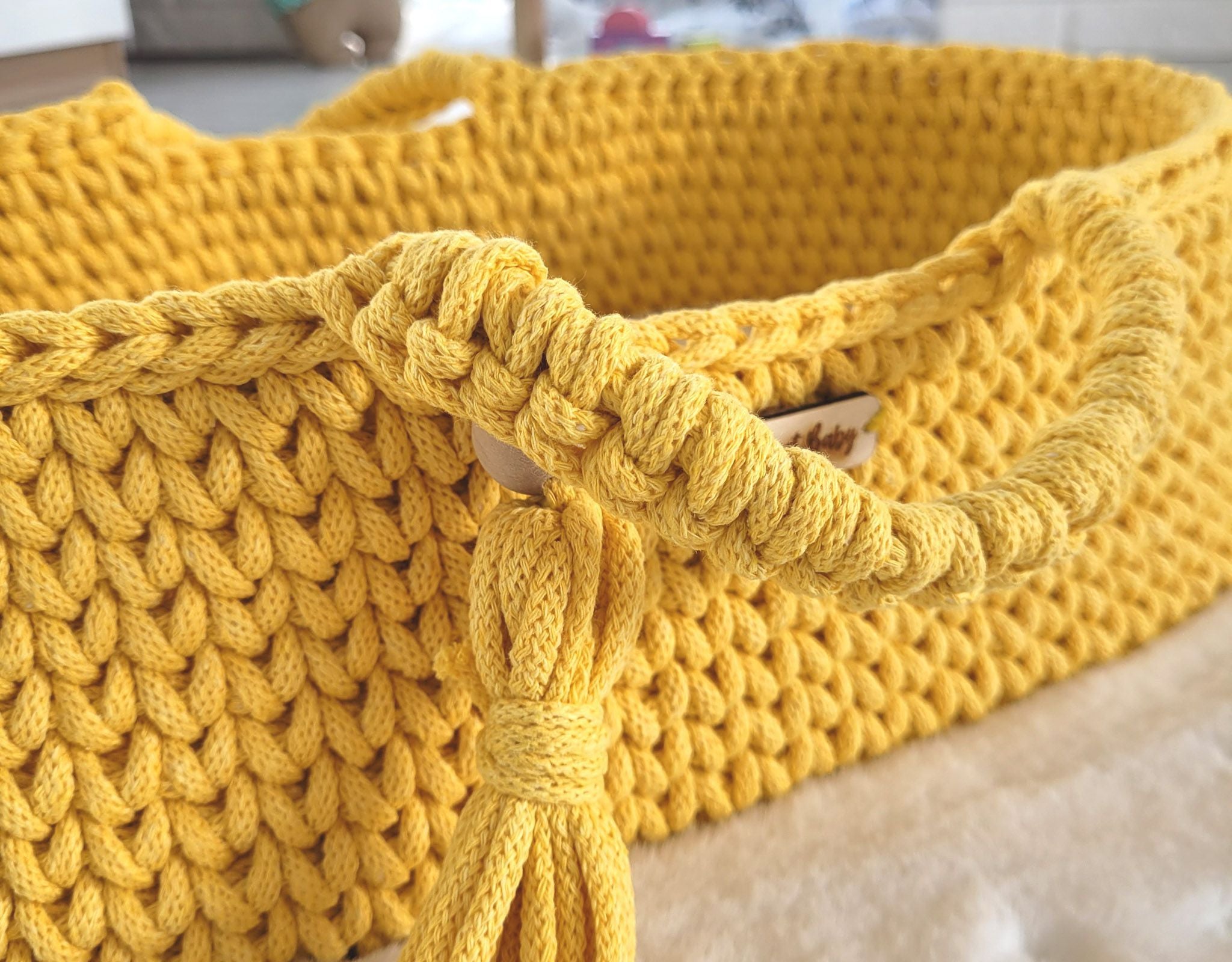 Moses basket BOHO cotton doll carrier with cradle - yellow