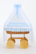 Moses Basket Wicker drape crib Deluxe Bellamy - natural + blue bedding