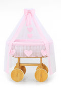 Moses Basket Wicker drape crib Deluxe Amelie - natural + pink bedding