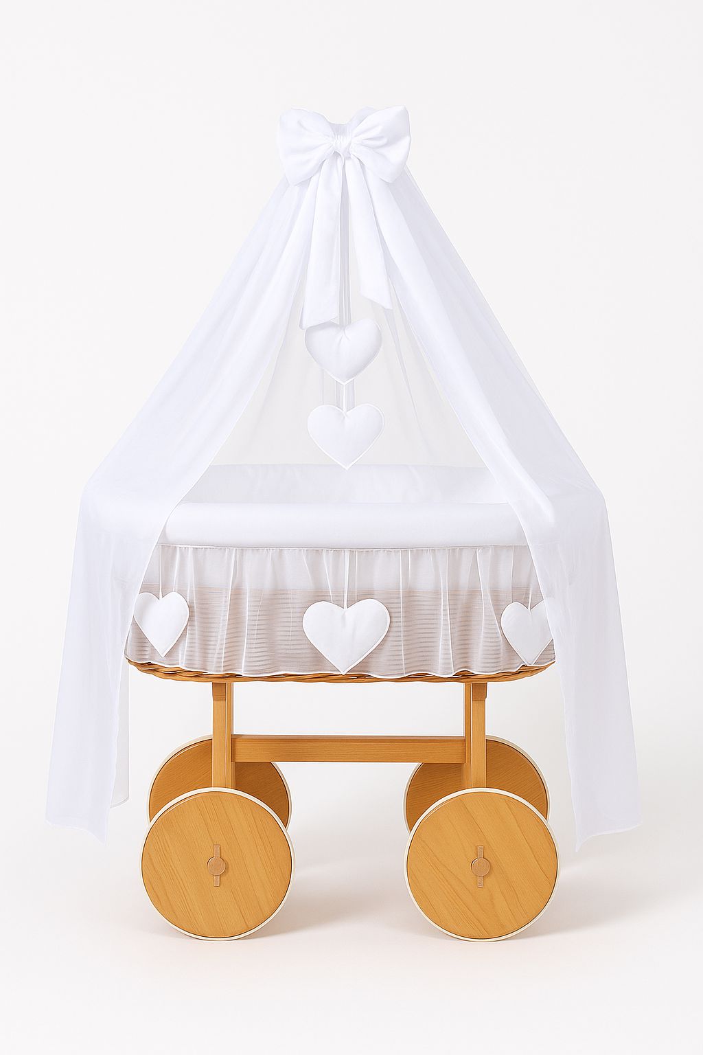 Moses Basket Wicker drape crib Deluxe Amelie - natural + white bedding
