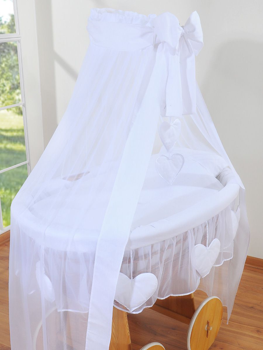 Moses Basket Wicker drape crib Deluxe Amelie - natural + white bedding