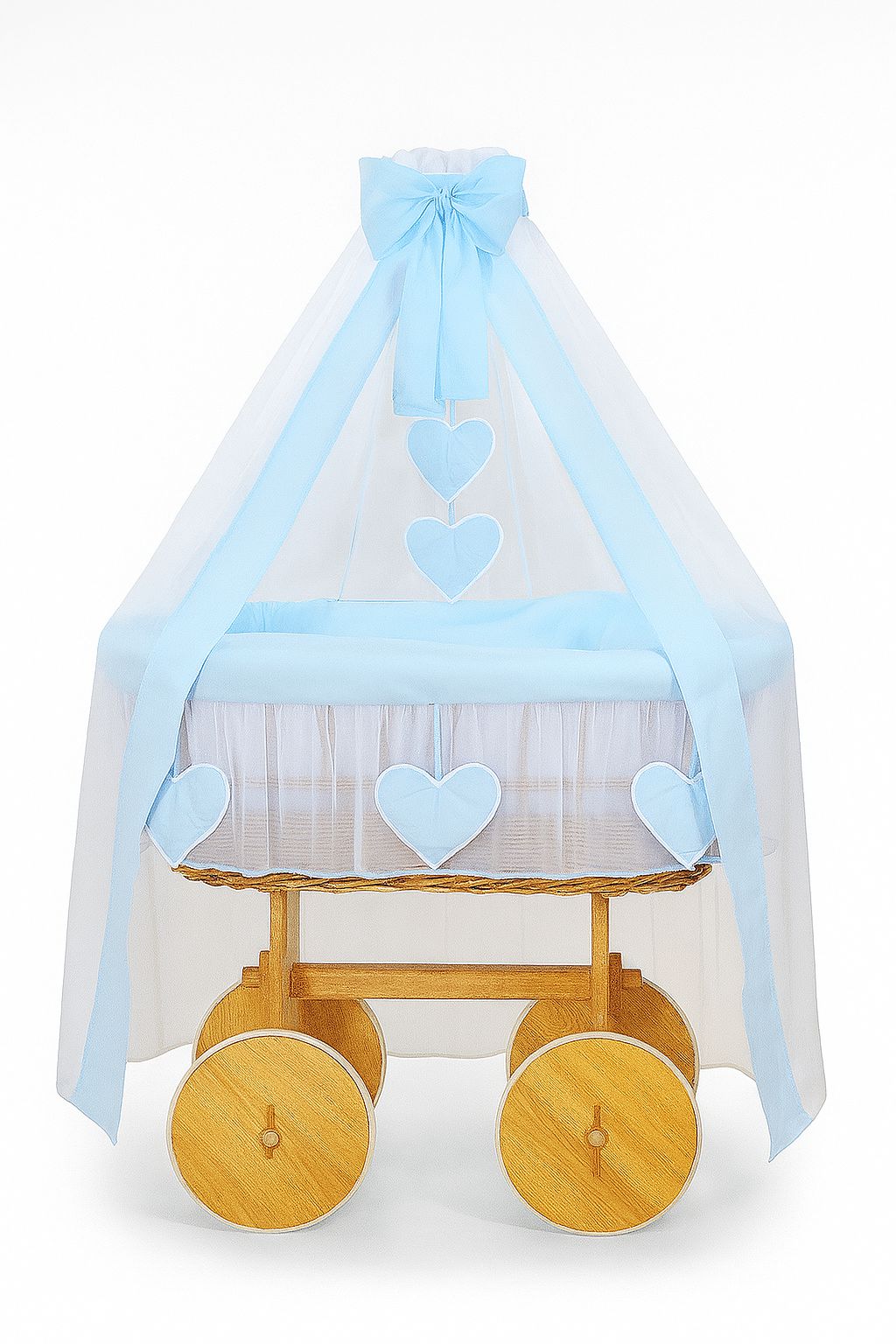 Moses Basket Wicker drape crib Deluxe Amelie - natural + blue bedding