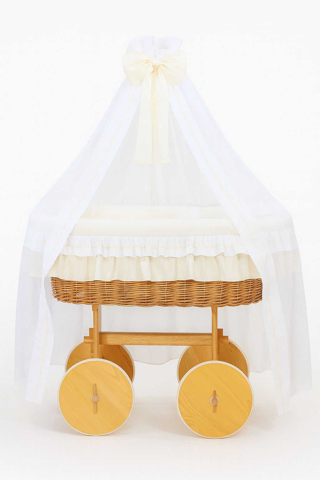 Moses Basket Wicker drape crib Deluxe Bellamy - natural + cream bedding