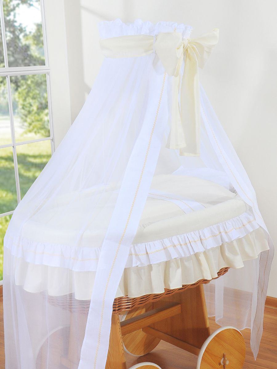 Moses Basket Wicker drape crib Deluxe Bellamy - natural + cream bedding