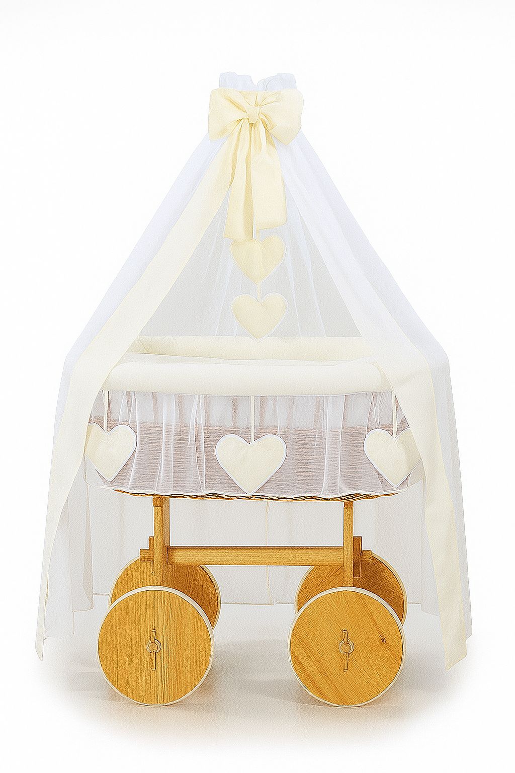 Moses Basket Wicker drape crib Deluxe Amelie - natural + cream bedding