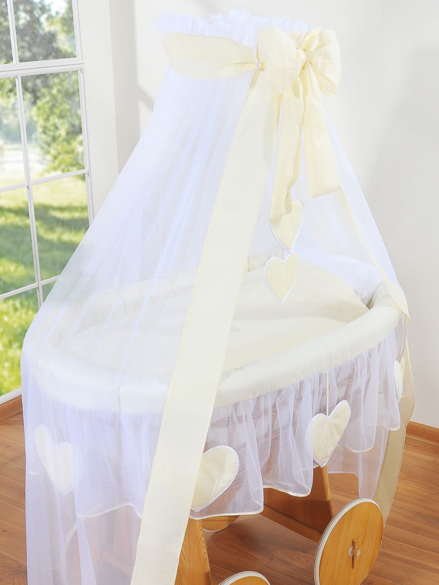 Moses Basket Wicker drape crib Deluxe Amelie - natural + cream bedding