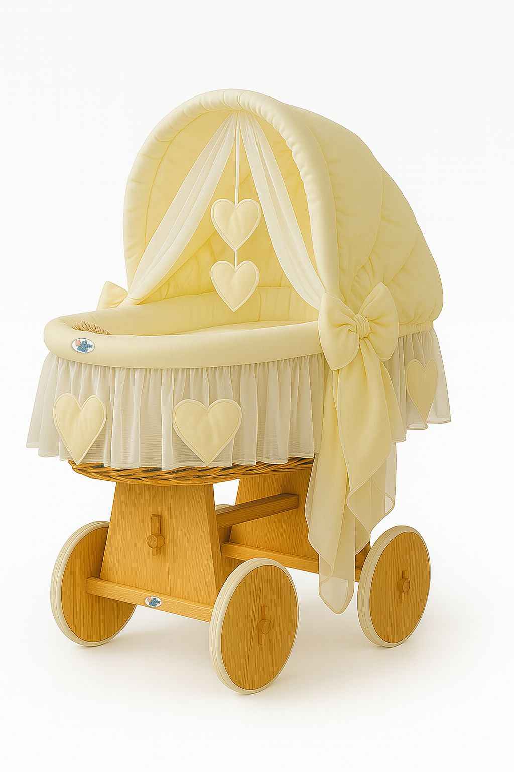 Moses Basket Wicker hood crib Amelie - natural + cream bedding