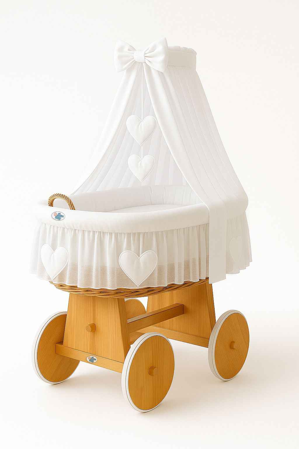 Moses Basket Wicker drape crib Amelie - natural + white bedding