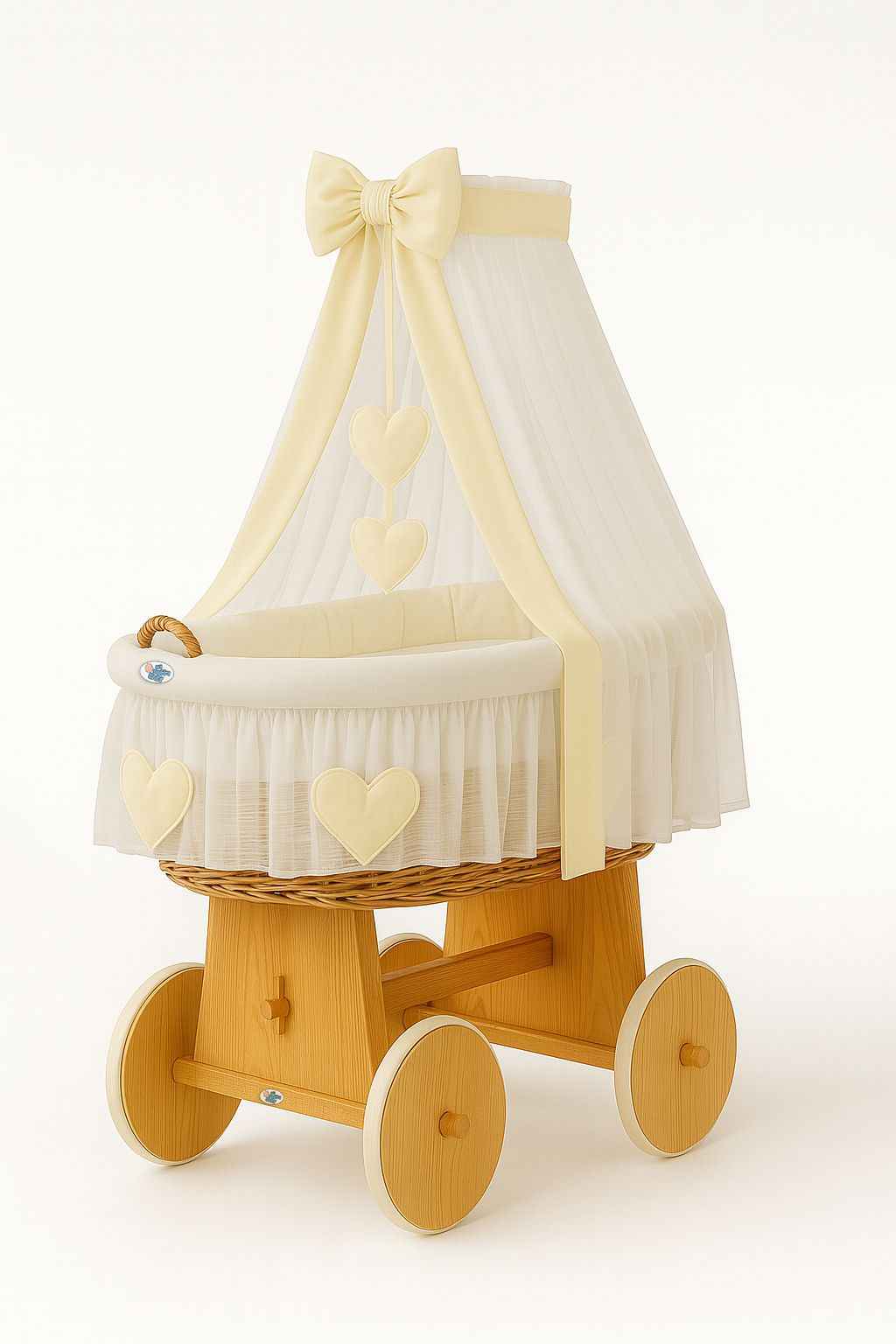 Moses Basket Wicker drape crib Amelie - natural + cream bedding