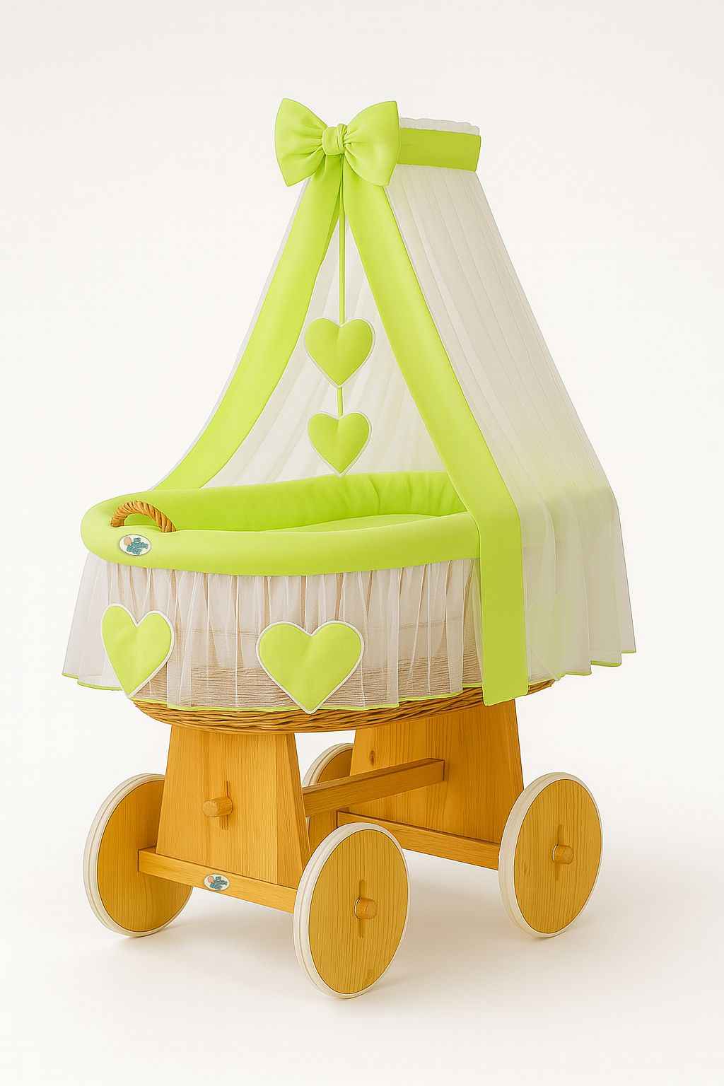 Moses Basket Wicker drape crib Amelie - natural + green bedding