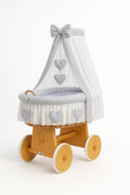 Moses Basket Wicker drape crib Amelie - natural + gray bedding
