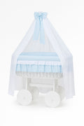 Moses Basket Wicker drape crib Deluxe Bellamy - white + blue bedding