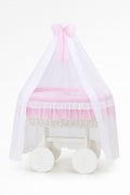 Moses Basket Wicker drape crib Deluxe Bellamy - white + pink bedding