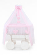 Moses Basket Wicker drape crib Deluxe Amelie - white + pink bedding