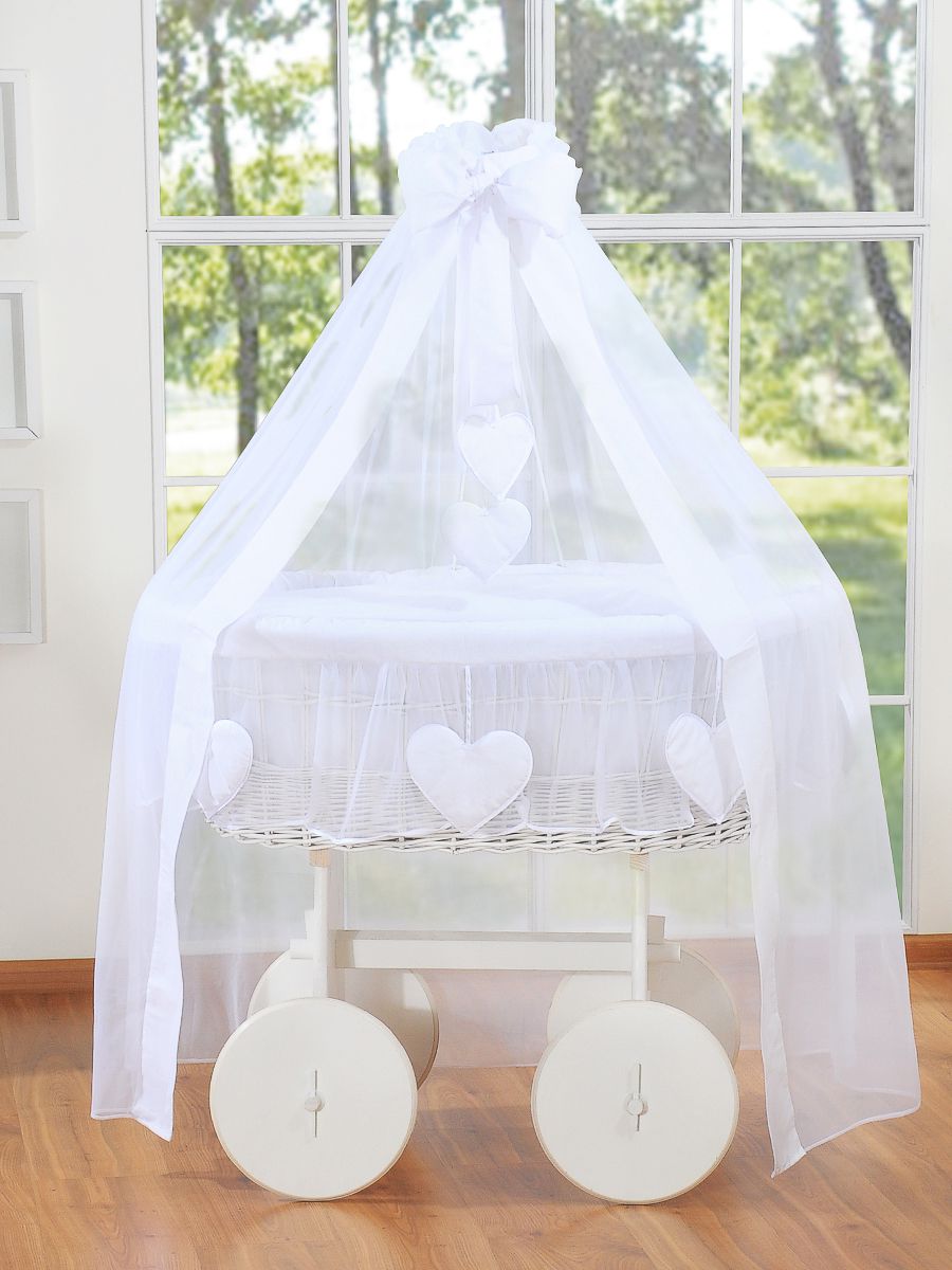 Moses Basket Wicker drape crib Deluxe Amelie - white + white bedding