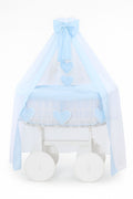 Moses Basket Wicker drape crib Deluxe Amelie - white + blue bedding
