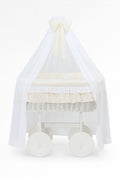 Moses Basket Wicker drape crib Deluxe Bellamy - white + cream bedding