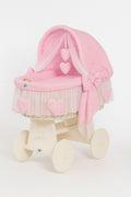 Moses Basket Wicker hood crib Amelie - white + pink bedding