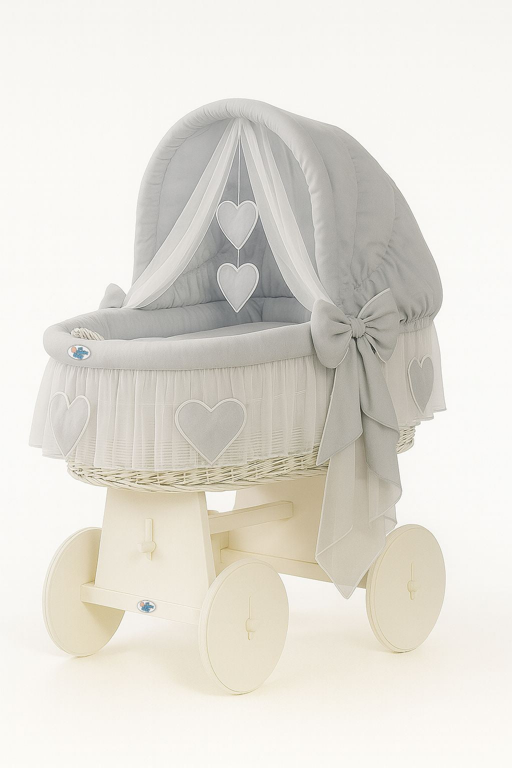 Moses Basket Wicker hood crib Amelie - white + gray bedding