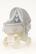 Moses Basket Wicker hood crib Amelie - white + gray bedding