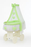 Moses Basket Wicker drape crib Amelie - white + green bedding
