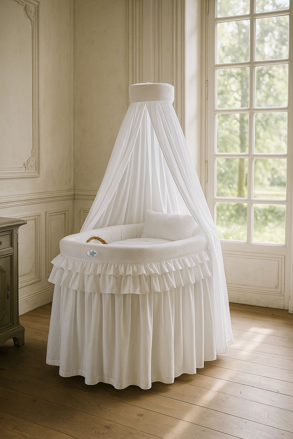 Moses Basket Wicker drape crib- Little Prince Princess white