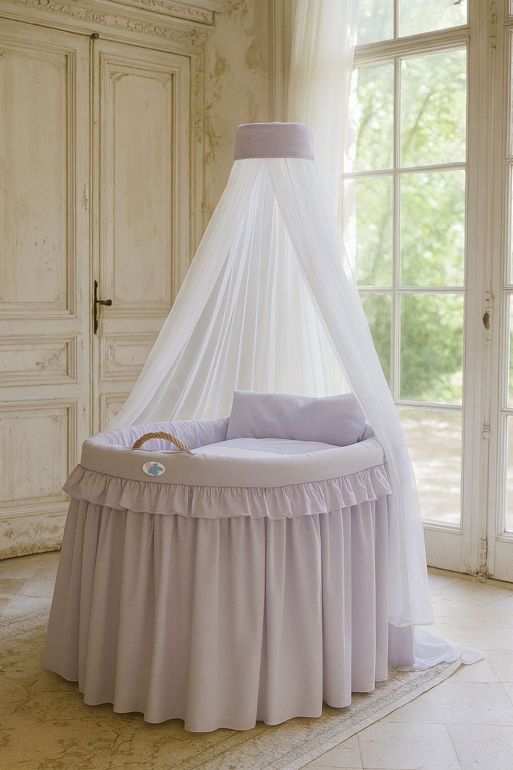 Moses Basket Wicker drape crib- Little Prince lilac