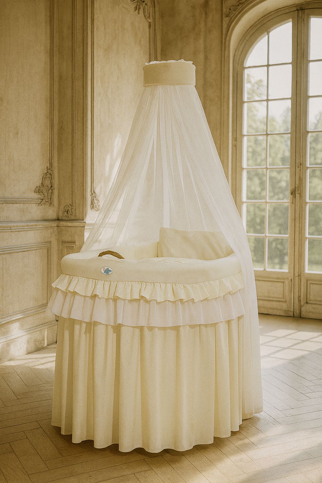 Moses Basket Wicker drape crib- Little Prince Princess cream