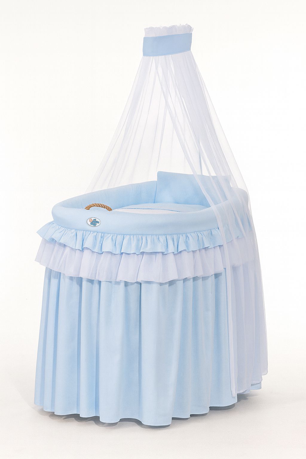 Moses Basket Wicker drape crib- Little Prince blue