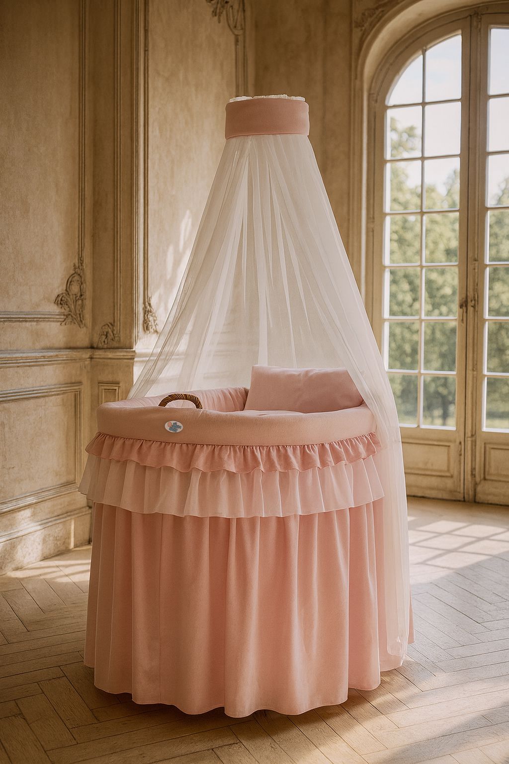 Moses Basket Wicker drape crib- Little Princess pink