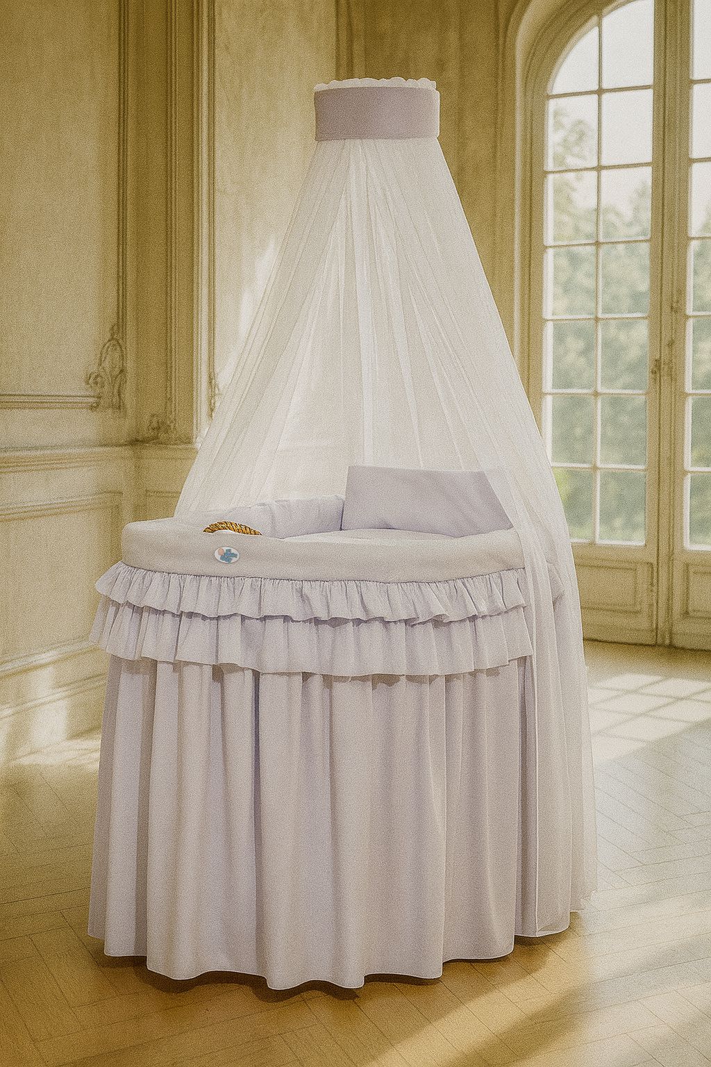 Moses Basket Wicker drape crib- Little Prince Princess gray