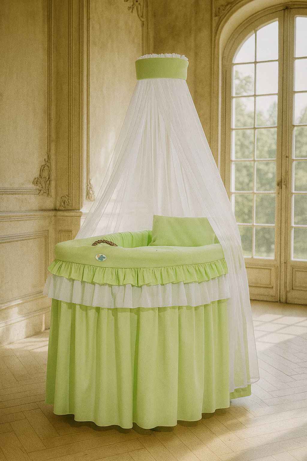 Moses Basket Wicker drape crib- Little Princess green
