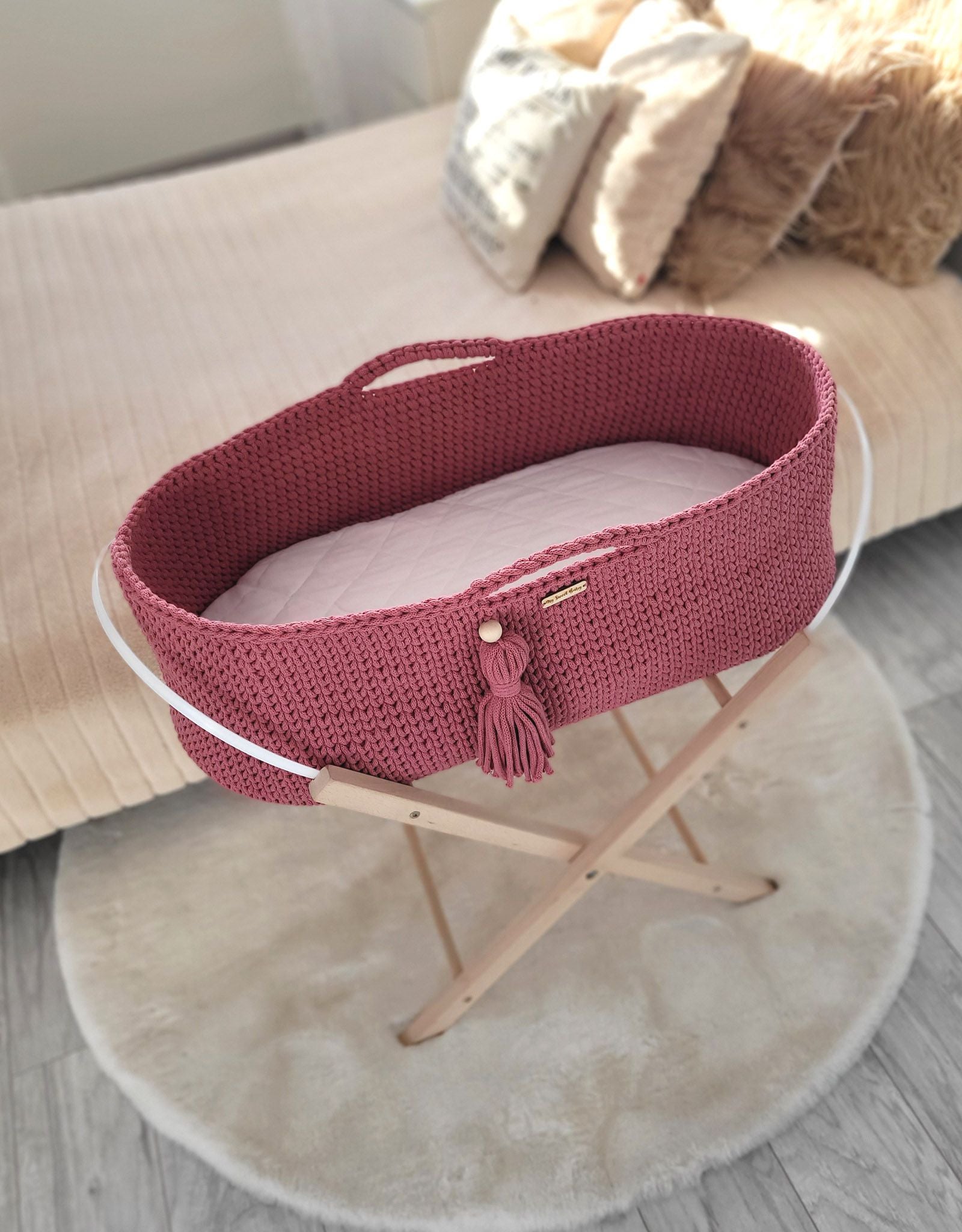 Moses basket BOHO Handmade cotton with mattress - blossom